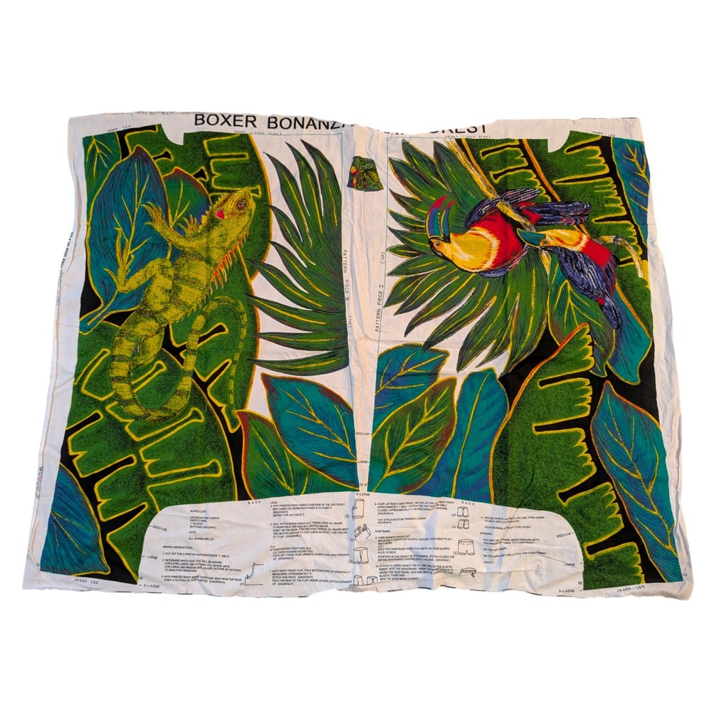 Boxer Bonanza Tropical Rainforest Jungle Princess Fabric Panel Toucan Iguana